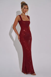 Shiney Suspenders Sequin Square Neck A-line Long Dress