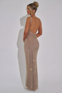 Shiney Suspenders Sequin Square Neck A-line Long Dress