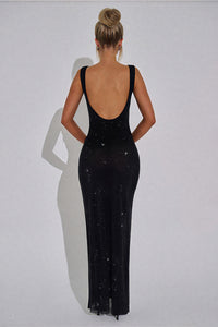 Shiney Suspenders Sequin Square Neck A-line Long Dress